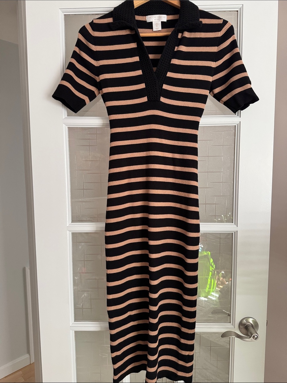 Caroline Constas Black and Tan Striped Polo Midi Dress - Picture 10 of 10